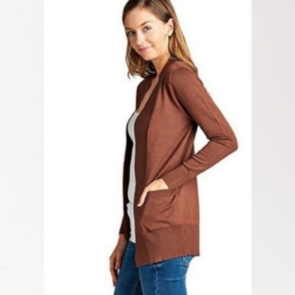 Basic Burgundy Open Style Pocket Cardigan - Picture 3 of 4